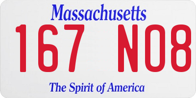MA license plate 167NO8