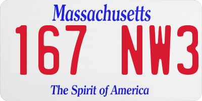 MA license plate 167NW3