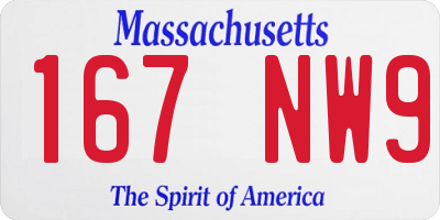 MA license plate 167NW9