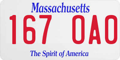 MA license plate 167OA0