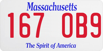 MA license plate 167OB9