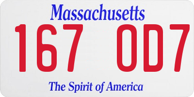 MA license plate 167OD7