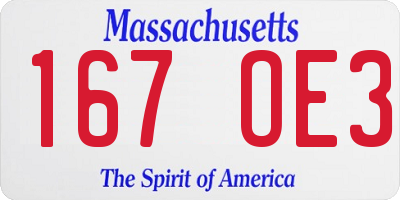 MA license plate 167OE3