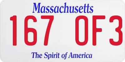 MA license plate 167OF3