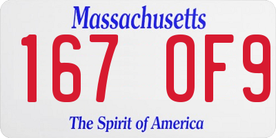 MA license plate 167OF9