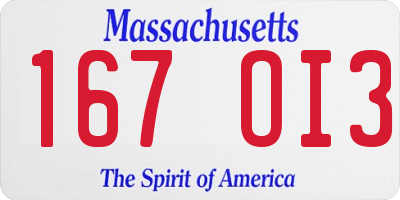 MA license plate 167OI3