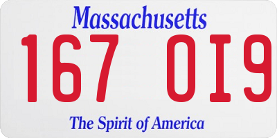 MA license plate 167OI9