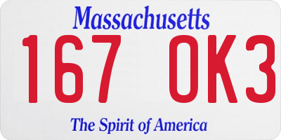 MA license plate 167OK3
