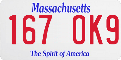 MA license plate 167OK9