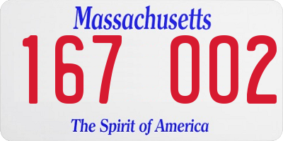 MA license plate 167OO2
