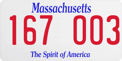MA license plate 167OO3