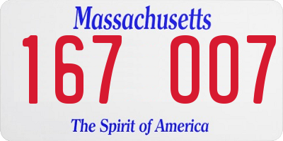 MA license plate 167OO7
