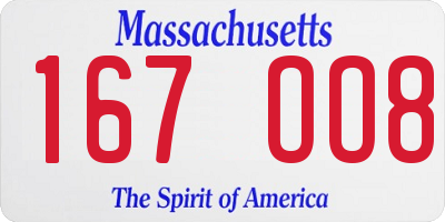 MA license plate 167OO8