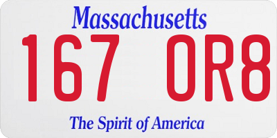 MA license plate 167OR8