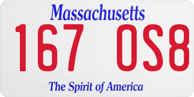 MA license plate 167OS8