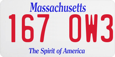 MA license plate 167OW3