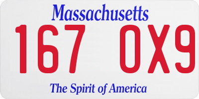 MA license plate 167OX9