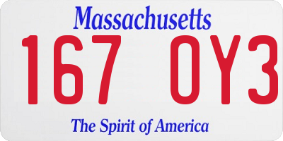 MA license plate 167OY3
