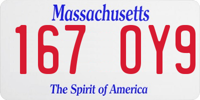 MA license plate 167OY9