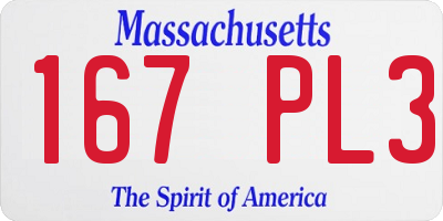 MA license plate 167PL3