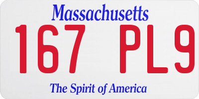 MA license plate 167PL9