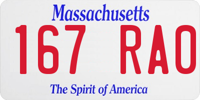 MA license plate 167RA0