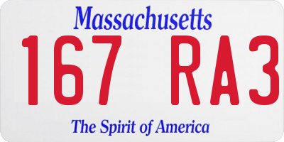 MA license plate 167RA3