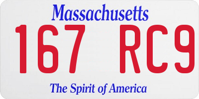MA license plate 167RC9