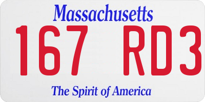 MA license plate 167RD3