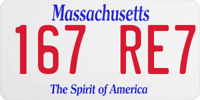 MA license plate 167RE7