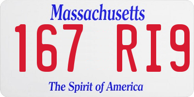 MA license plate 167RI9