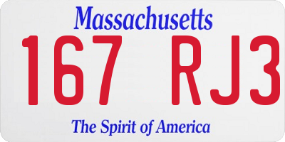 MA license plate 167RJ3
