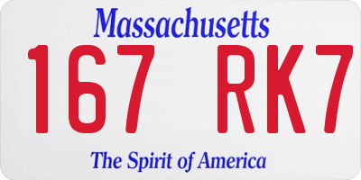 MA license plate 167RK7