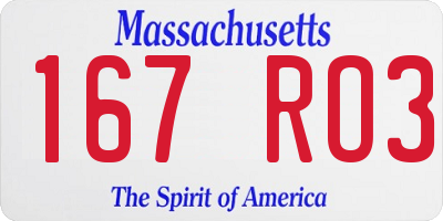 MA license plate 167RO3