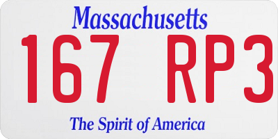 MA license plate 167RP3