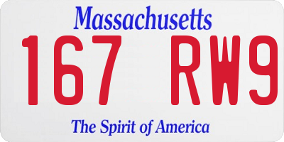 MA license plate 167RW9