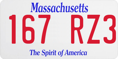 MA license plate 167RZ3