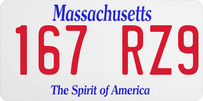 MA license plate 167RZ9