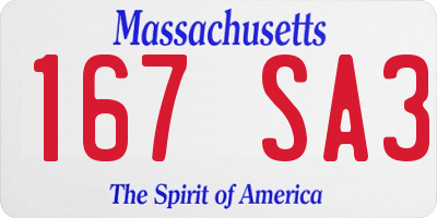 MA license plate 167SA3