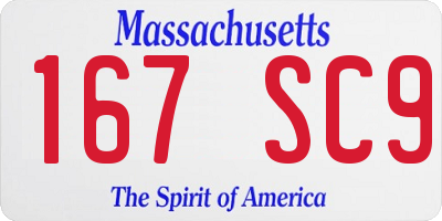 MA license plate 167SC9