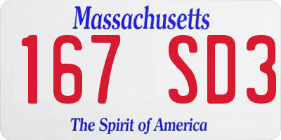 MA license plate 167SD3