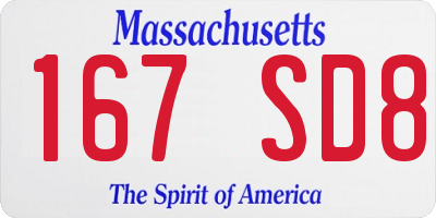MA license plate 167SD8