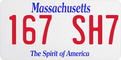 MA license plate 167SH7