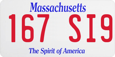 MA license plate 167SI9