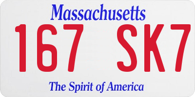 MA license plate 167SK7