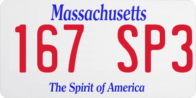 MA license plate 167SP3