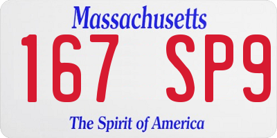 MA license plate 167SP9