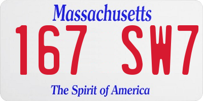 MA license plate 167SW7
