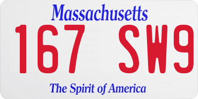 MA license plate 167SW9