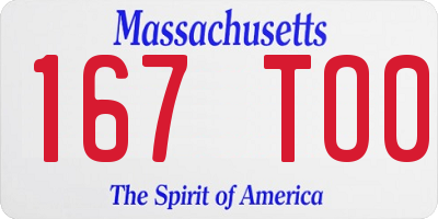 MA license plate 167TO0